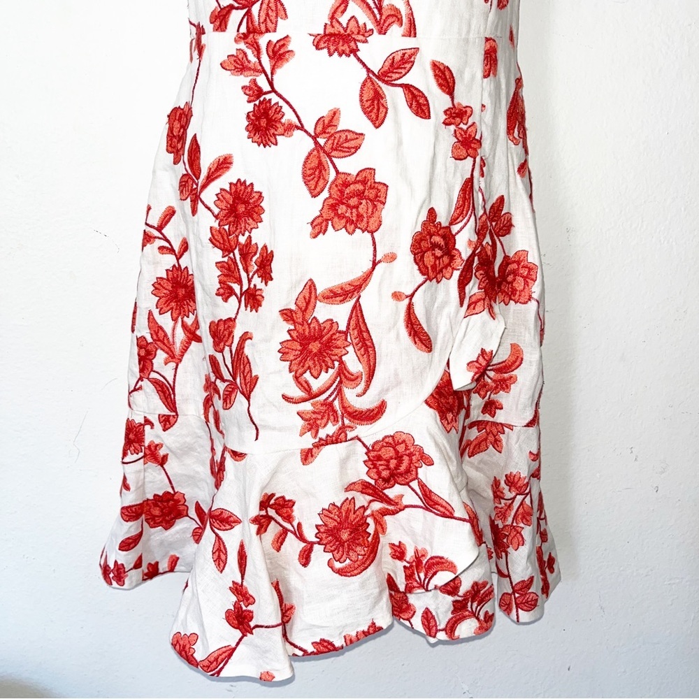 Rebecca Taylor Scarlett Floral Embellished Sleeveless Wrap Linen Dress Sz 6 - Picture 8 of 12